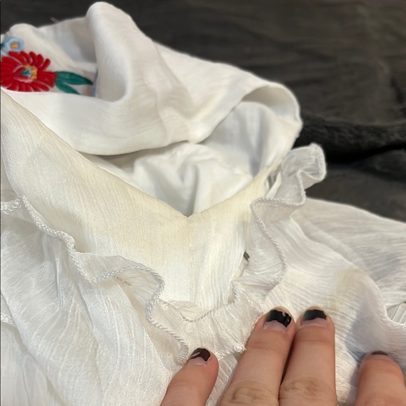 White Kids Dress with Floral Embroidery - Picture 2 of 7